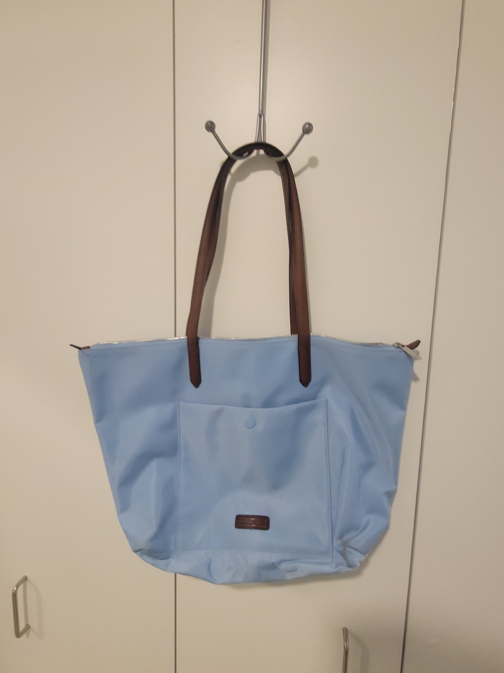 Lands' End Powder Blue Tote with Brown Straps